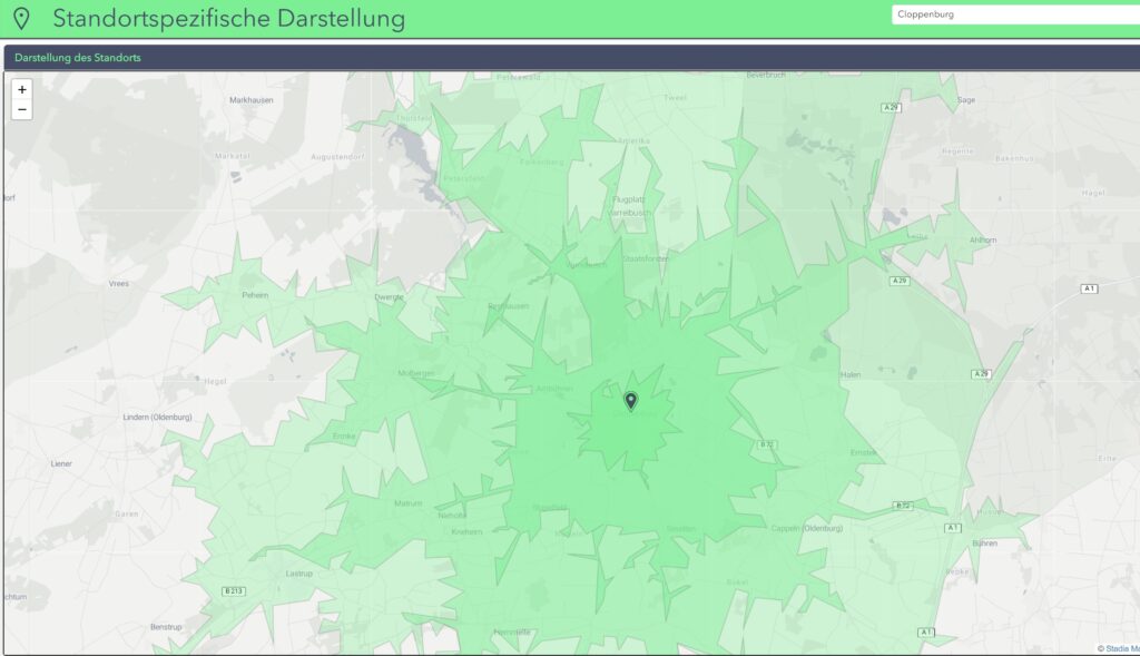 Beispiel Cloppenburg: Binnen 20 Minuten können Ziele in zahlreichen anderen Gemeinden erreicht werden - es ist also auch wichtig, welche Versorgungsoptionen in diesen vorhanden sind.